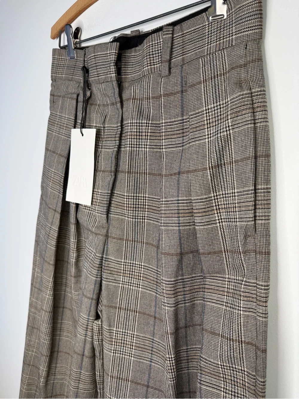 ZARA Checked Plaid Full Length High Waisted Wide Leg Tailored Trousers Small NWT - Picture 3 of 5